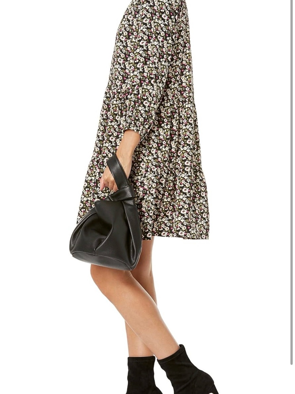 NWT The Drop Floral V-Neck Long Sleeve Mini Dress in Black FloralSz M - Picture 3 of 9